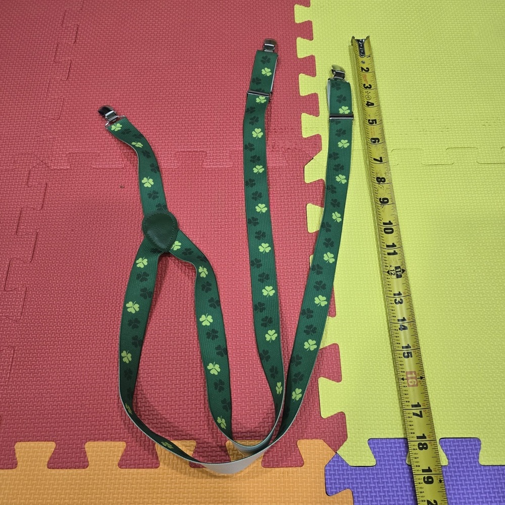 St. Patrick's Day Clover Suspenders - Green Shamrock Elastic Y-Back - Kids/Teens